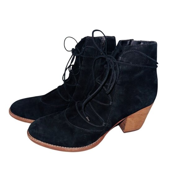 Sam Edelman Millard Lace-Up Boots Black Suede Ankle Bootie 10 Boho Cottage Core - Picture 5 of 14